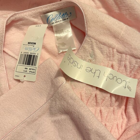 Miss Elaine Collette Fleece Front Zipper Pink Robe NWT Medium Embroidered Flower - Picture 6 of 7